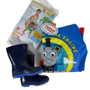 Kids Rain Boots + Thomas the Tank Engine Rain Coat + Intex Swim Ring Bundle